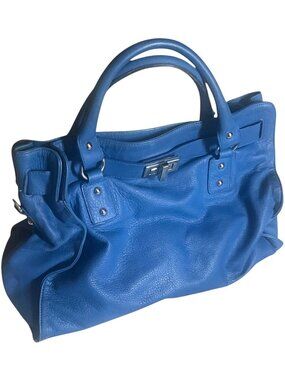 New Genuine Italian Leather Satchel Vibrant Luciana Verde Handbag – Cobalt Blue